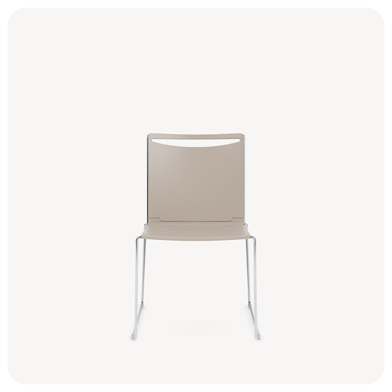 stackable poly back chair on a sled base product on a clean light gray background