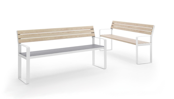 Benches with backrests with metal bases