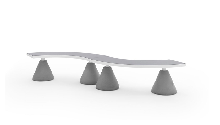 Flat benches with conical bases