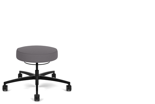 Hand-activated height adjustable stool on a low-profile base. #1416-18BB